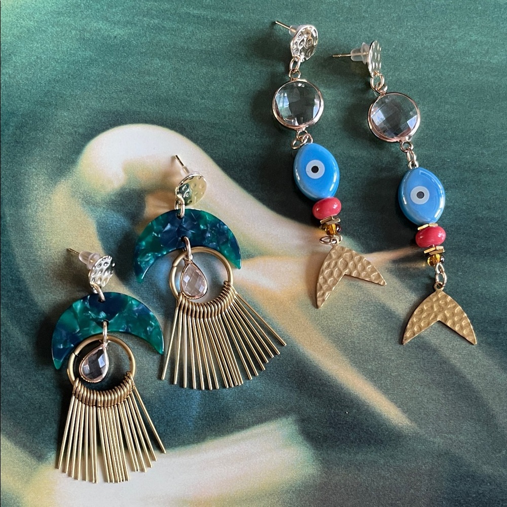 Boutique Earrings Evil Eye fish and half moon pairs